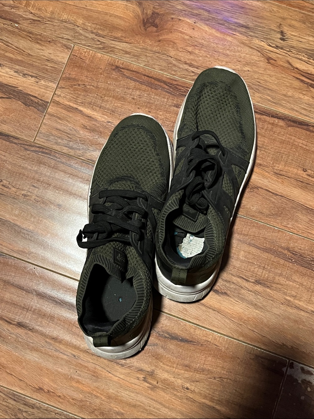 Men's Olive Green Knit Sneakers with Black Trim and White Sole